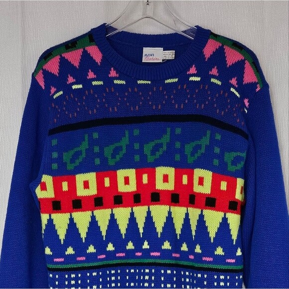 Vintage 90s Avon Fashions Bold Multi Color Abstract Pattern Long Sleeve Sweater - Picture 2 of 9